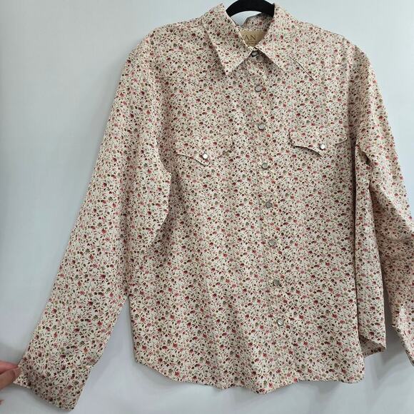 Ryan Michael Women’s Silk Cream Red Floral Snap Long Sleeve Western Shirt Sz L - Picture 3 of 10